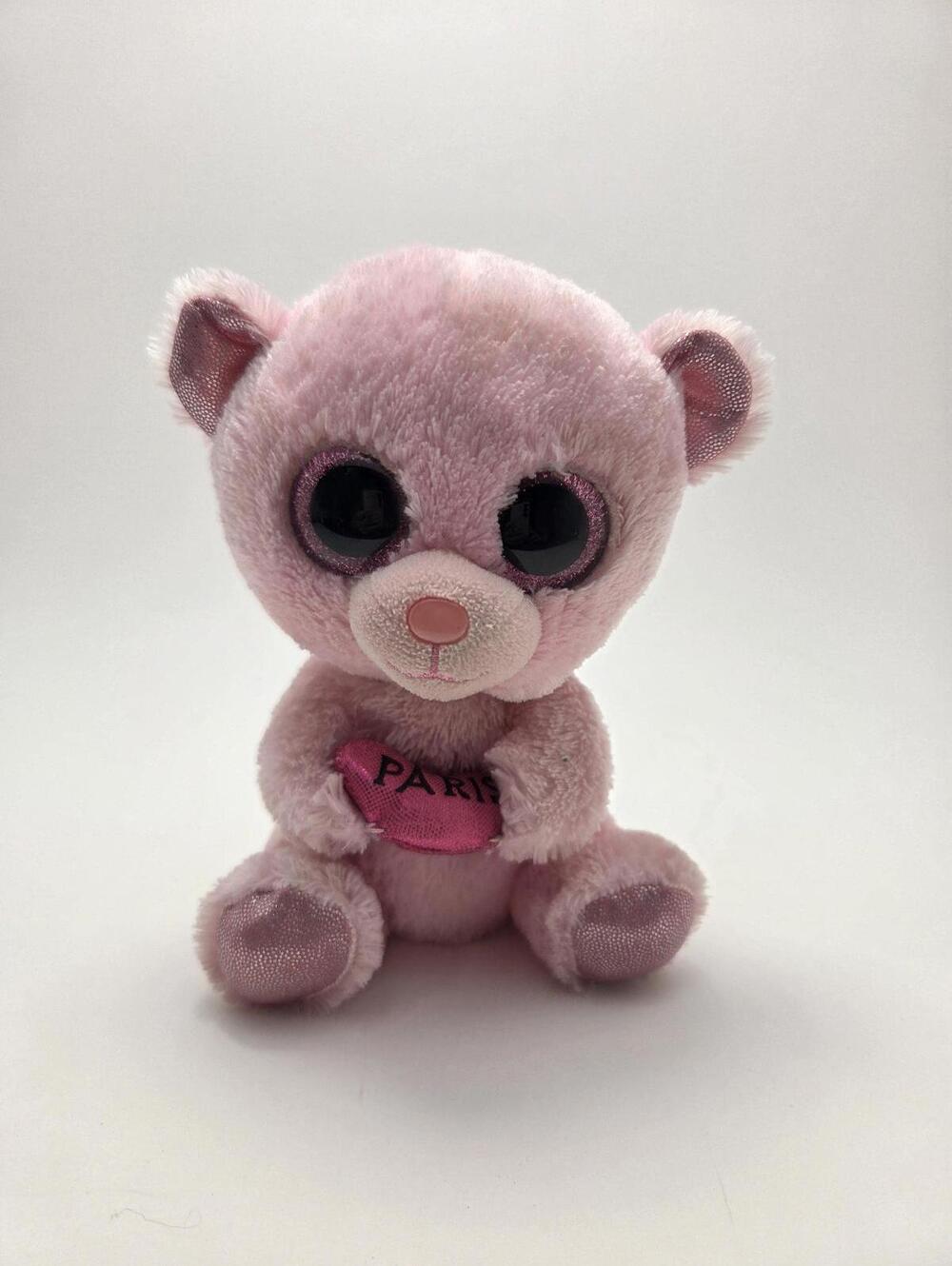 Ty Beanie Boo “Paris” the Pink Bear, Paris Exclusive, No Hang Tag Rare! (6 inch)